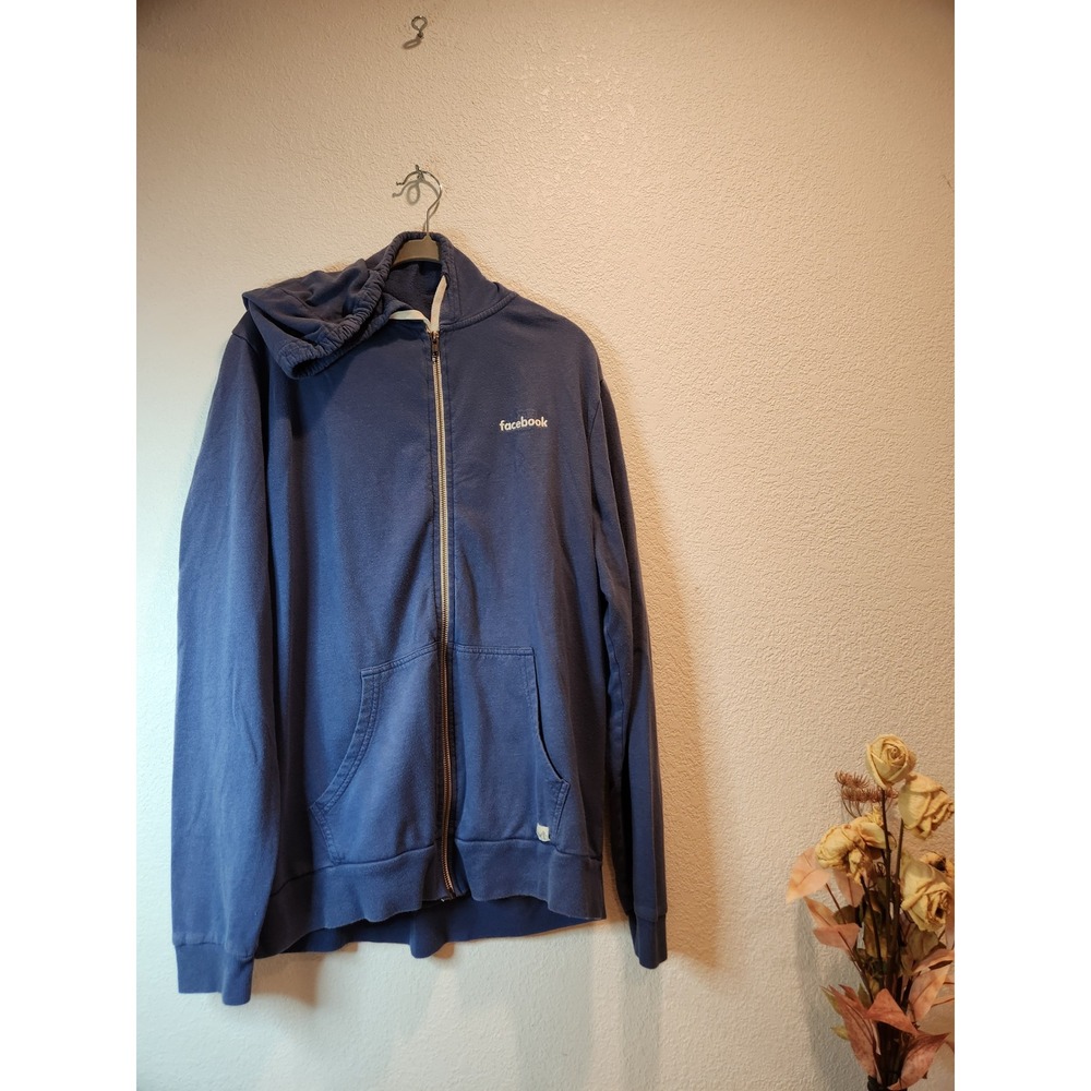 Marine Layer Facebook Hoodie Blue Zip‎ Up Sweatshirt Men's XL Rare Tech Promo